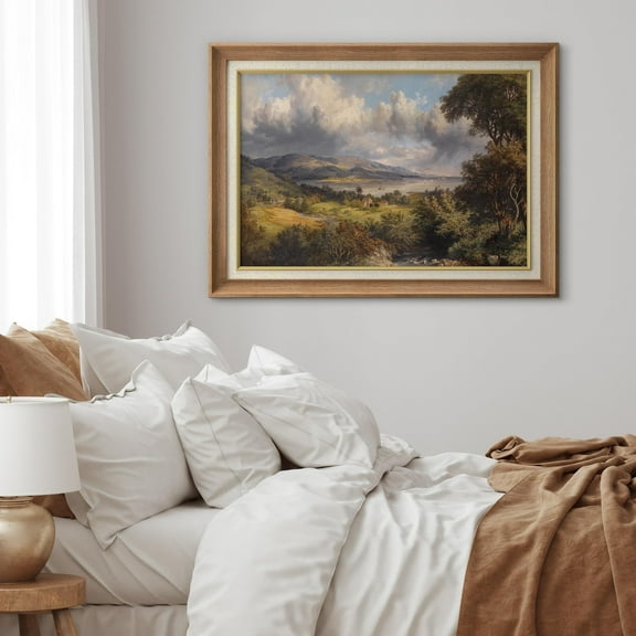 IDEA4WALL Premium Frame Wall Art Cloud Skyline & Forest Print Farmhouse Classic Illustrations Fine Art Colorful Country Wall Decor Vintage Antique for Living Room, Office - 26"x36" Natural