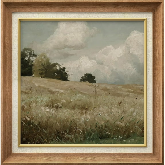 IDEA4WALL Premium Frame Wall Art Countryside Forest Tree Field Vintage Print Antique Nature Wilderness Illustrations Fine Art Retro Historic Wall Decor for Living Room, Office - 26"x26" Natural