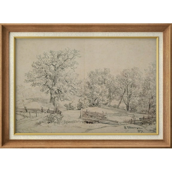 IDEA4WALL Premium Frame Wall Art Countryside Serenity Pencil Drawing of Rural Landscape Fine Art Nature Plants Duotone Artwork Farmhouse Wall Decor for Living Room, Bedroom, Office - 26"x36" Natural