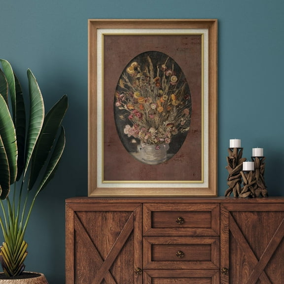 IDEA4WALL Premium Frame Wall Art Floral Botanical in Vase Vintage Classic Print Farmhouse Flowers Illustrations Fine Art Colorful Country Wall Decor for Living Room, Office - 26"x36" Natural