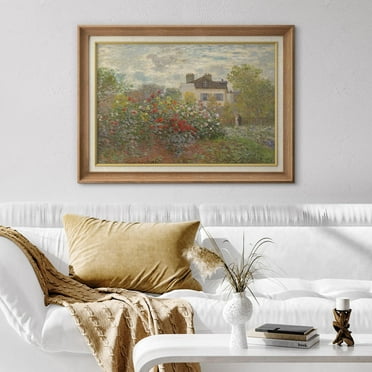 IDEA4WALL Premium Frame Wall Art Flower Garden in Argenteuil by Claude Monet Classic Print Rustic Vintage Fine Art Colorful Country Wall Decor for Living Room, Office - 26"x36" Natural