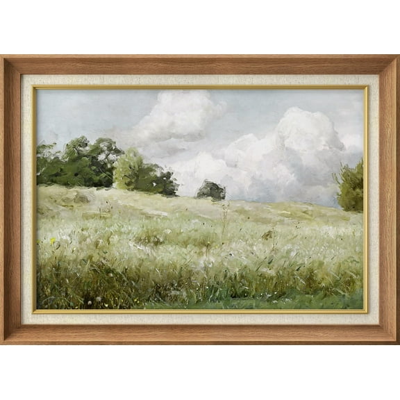 IDEA4WALL Premium Frame Wall Art Green Meadow Under Stormy Clouds Landscape Print Impressionism Nature Wilderness Country Wall Decor Rustic Famous Fine Art for Bedroom, Office - 26"x36" Natural