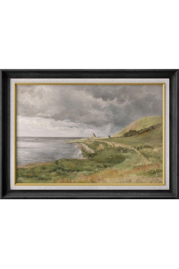 Premium Frame Wall Art Green Mountain Range Stormy Landscape Print Nature Wilderness Illustrations Fine Art Country Landscape Wall Decor for Living Room, Office - 26"x36" Black