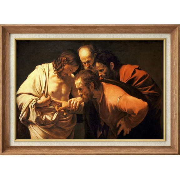 IDEA4WALL Premium Frame Wall Art The Incredulity of Saint Thomas by Caravaggio Classic Vintage Fine Art Retro Realism Artwork Famous Painting Reproduction for Home Decor - 26"x36" Natural