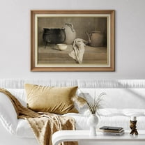 IDEA4WALL Premium Frame Wall Art Kitchen Teapot, Pan & Bowl Farmhouse Vintage Print Antique Rustic Illustrations Fine Art Colorful Country Wall Decor for Living Room, Office - 26"x36" Natural