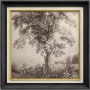 IDEA4WALL Premium Frame Wall Art Landscape Sketch Antique Tree Classic Print Nature Wilderness Illustrations Fine Art Retro Historic Zen Wall Decor for Living Room, Office - 26"x26" Black
