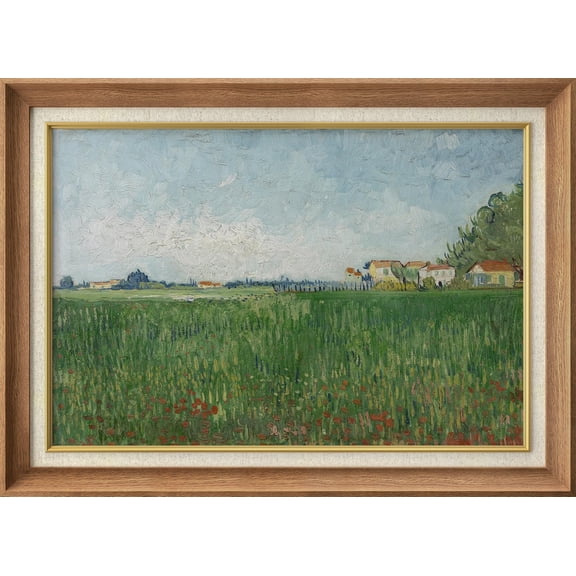 IDEA4WALL Premium Frame Wall Art Pastel Green Farmland Ranch Village Classic Print Nature Wilderness Illustrations Fine Art Colorful Country Wall Decor for Living Room, Office - 26"x36" Natural