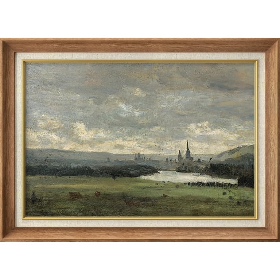 IDEA4WALL Premium Frame Wall Art Pastel Storm Cloud Valley Lake Landscape Print Impressionism Nature Wilderness Farmhouse Wall Decor Rustic Famous Fine Art for Bedroom, Office - 26"x36" Natural