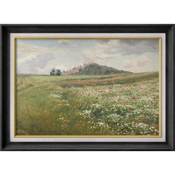 IDEA4WALL Premium Frame Wall Art Red & White Flower Field Storm Cloud Landscape Print Impressionism Nature Wilderness Country Wall Decor Rustic Famous Fine Art for Bedroom, Office - 26"x36" Black