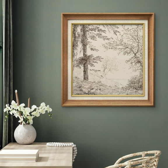 IDEA4WALL Premium Frame Wall Art Retro Landscape Sketch Nostalgic Classic Print Nature Wilderness Artwork Rustic Vintage Fine Art Retro Country Wall Decor for Living Room, Office - 26"x26" Natural