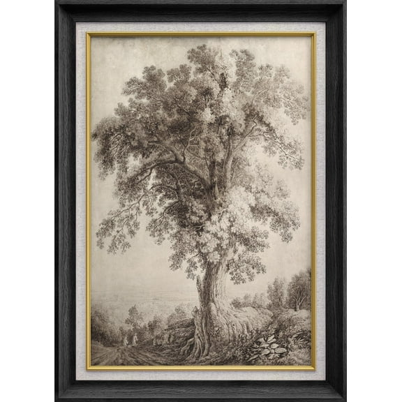 IDEA4WALL Premium Frame Wall Art Rustic Tree Countryside Scenery Print Vintage Classic Art Nature Plants Duotone Artwork Traditional Iconic for Living Room, Bedroom, Office - 26"x36" Black