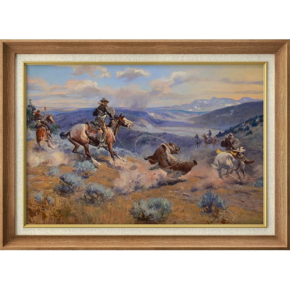 IDEA4WALL Premium Frame Wall Art Swift Horses are Surer Than Lead by Charles Russell Classic Print Vintage Animals Wildlife Wall Decor Chic Colorful for Living Room, Office - 26"x36" Natural