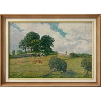 IDEA4WALL Premium Frame Wall Art Vintage Cow Countryside Farm Field Landscape Fine Art Historic Cultural Illustrations Impressionism Scenic Pastel Artwork for Home Decor - 26"x36" Natural