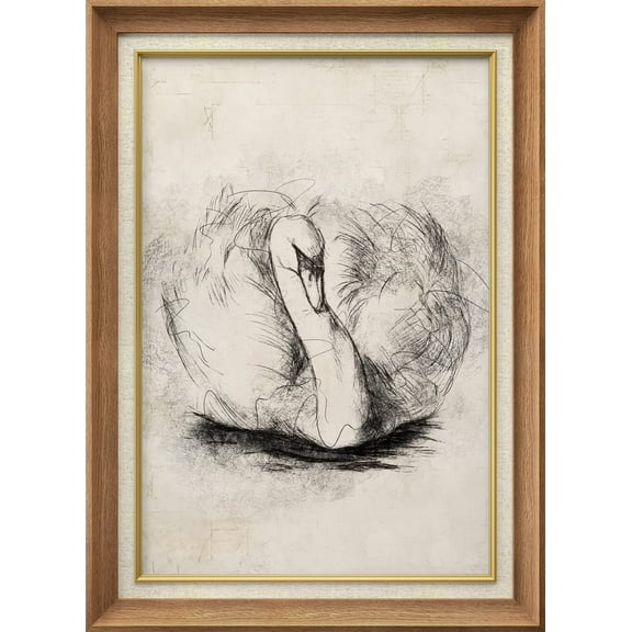 IDEA4WALL Premium Frame Wall Art Vintage Lake Swan Bird Portrait Print Classic Animals Wilderness Fine Art Sketch Artwork Traditional Iconic for Living Room, Bedroom, Office - 26"x36" Natural