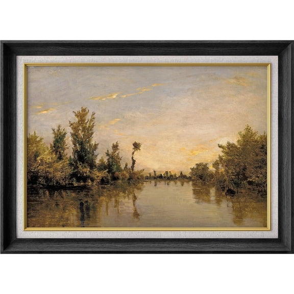 IDEA4WALL Premium Frame Wall Art Vintage Sunset Horizon Forest Lake Fine Art Nature Wilderness Landscape Illustrations Impressionism Pastel Artwork for Home Decor - 26"x36" Black