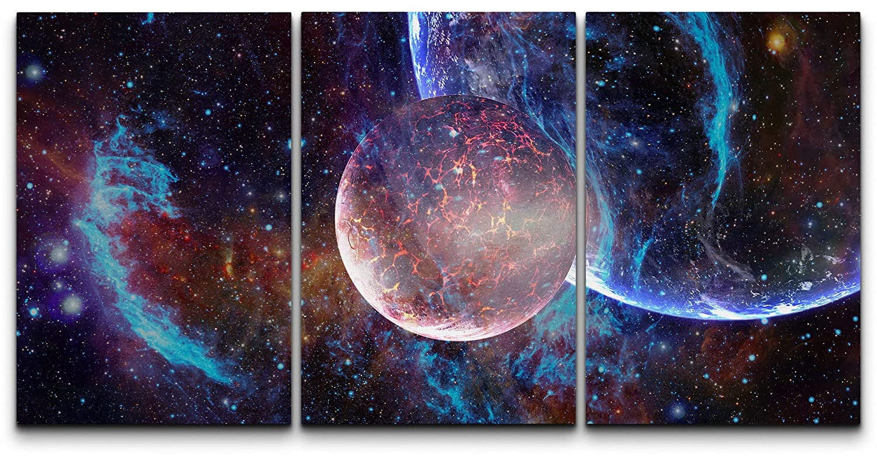 IDEA4WALL Wall Art Canvas Print Set Blue Planet Galaxy Eclipse ...