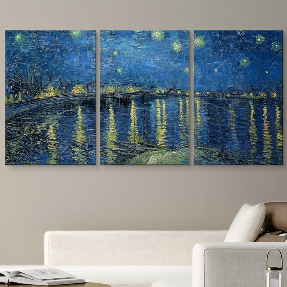 IDEA4WALL Wall Art Set Canvas Print Starry Night Over The Rhone by Vincent Van Gogh Nature Wilderness Fine Art Multicolor Artwork for Living Room, Bedroom, Office - 24"x36"x3 Canvas