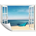 thumbnail image 1 of IDEA4WALL Wall Murals Fake White Window with Teal Boat on the Beach Removable Wallpaper Peel and Stick Wall Stickers - 24x32 inches, 1 of 4