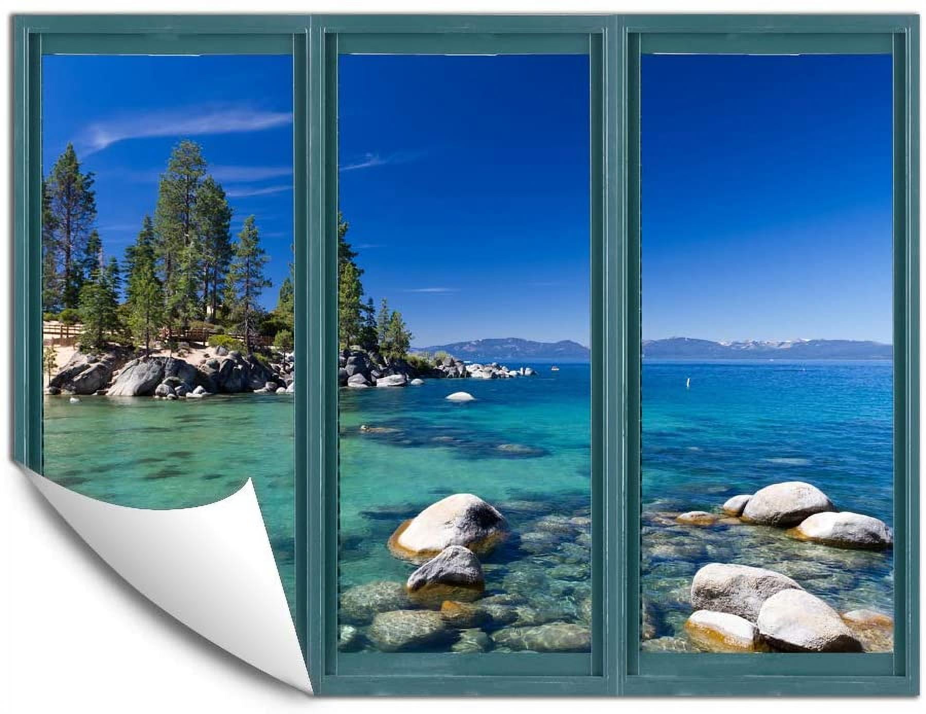 IDEA4WALL Wall Murals for Bedroom Fake Window Beach Blue Window