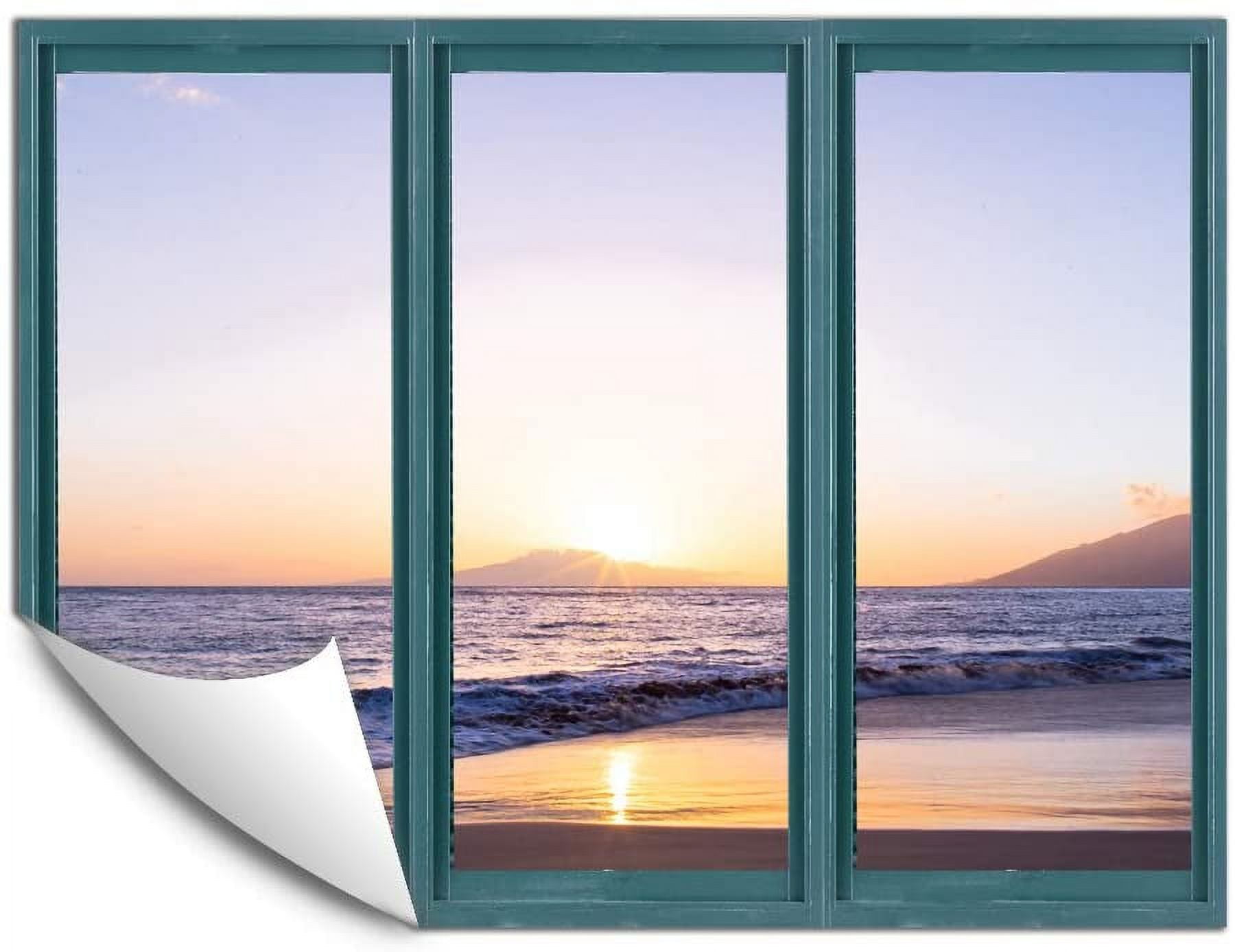 IDEA4WALL Wall Murals for Bedroom Fake Window Beach Blue Window ...