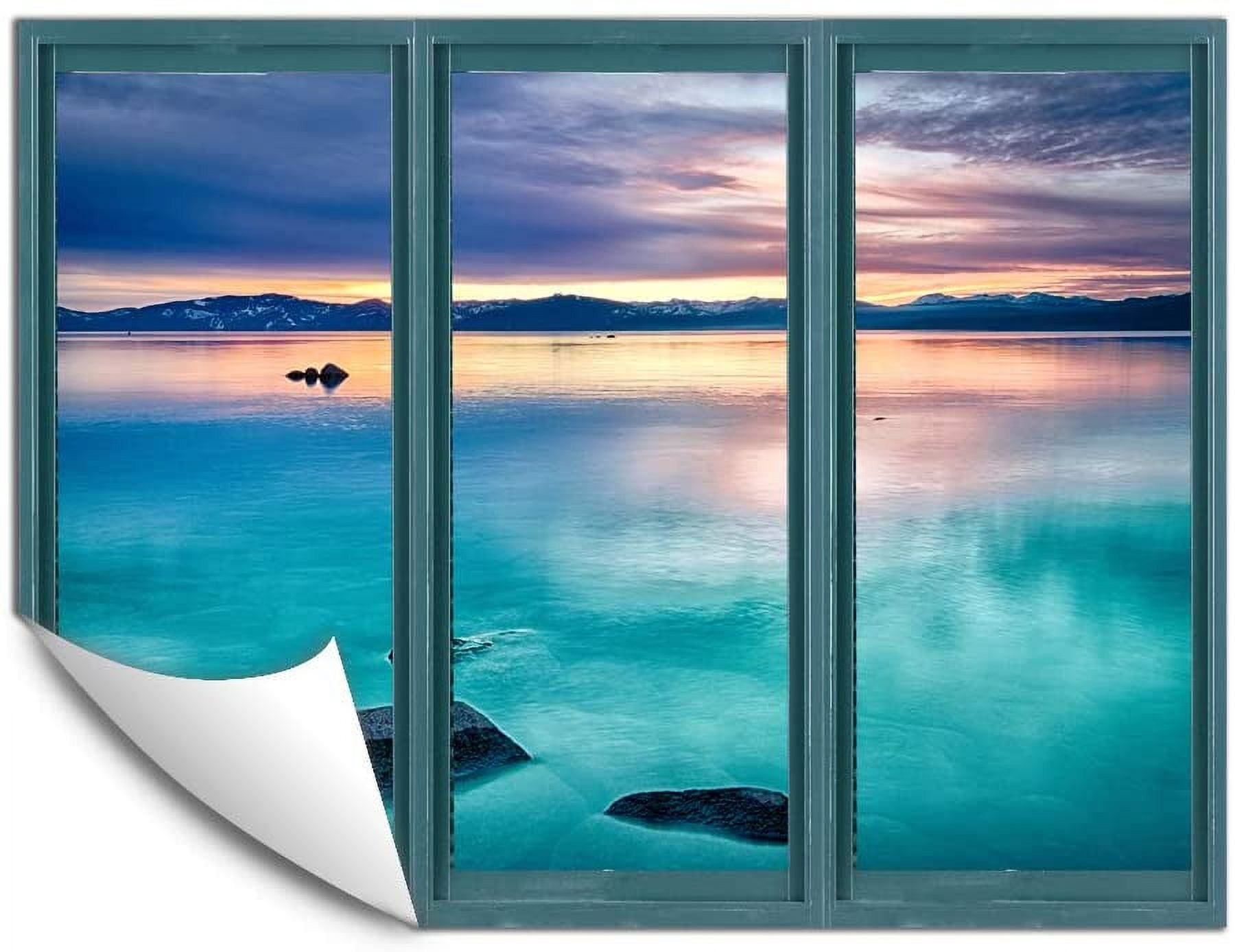 IDEA4WALL Wall Murals for Bedroom Fake Window Beach Blue Window