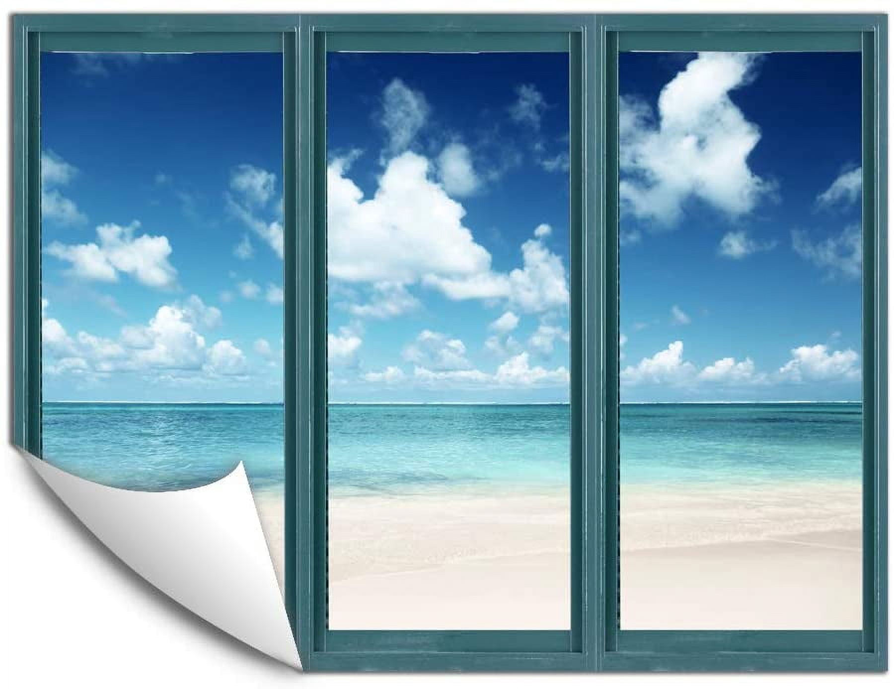 IDEA4WALL Wall Murals for Bedroom Fake Window Beach Blue Window ...