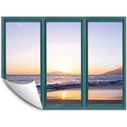 IDEA4WALL Wall Murals for Bedroom Fake Window Beach Blue Window Removable Wallpaper Peel and Stick Wall Stickers - 36x48 inches