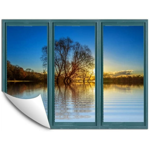 IDEA4WALL Wall Murals for Bedroom Fake Window Beach Blue Window Removable Wallpaper Peel and Stick Wall Stickers - 36x48 inches