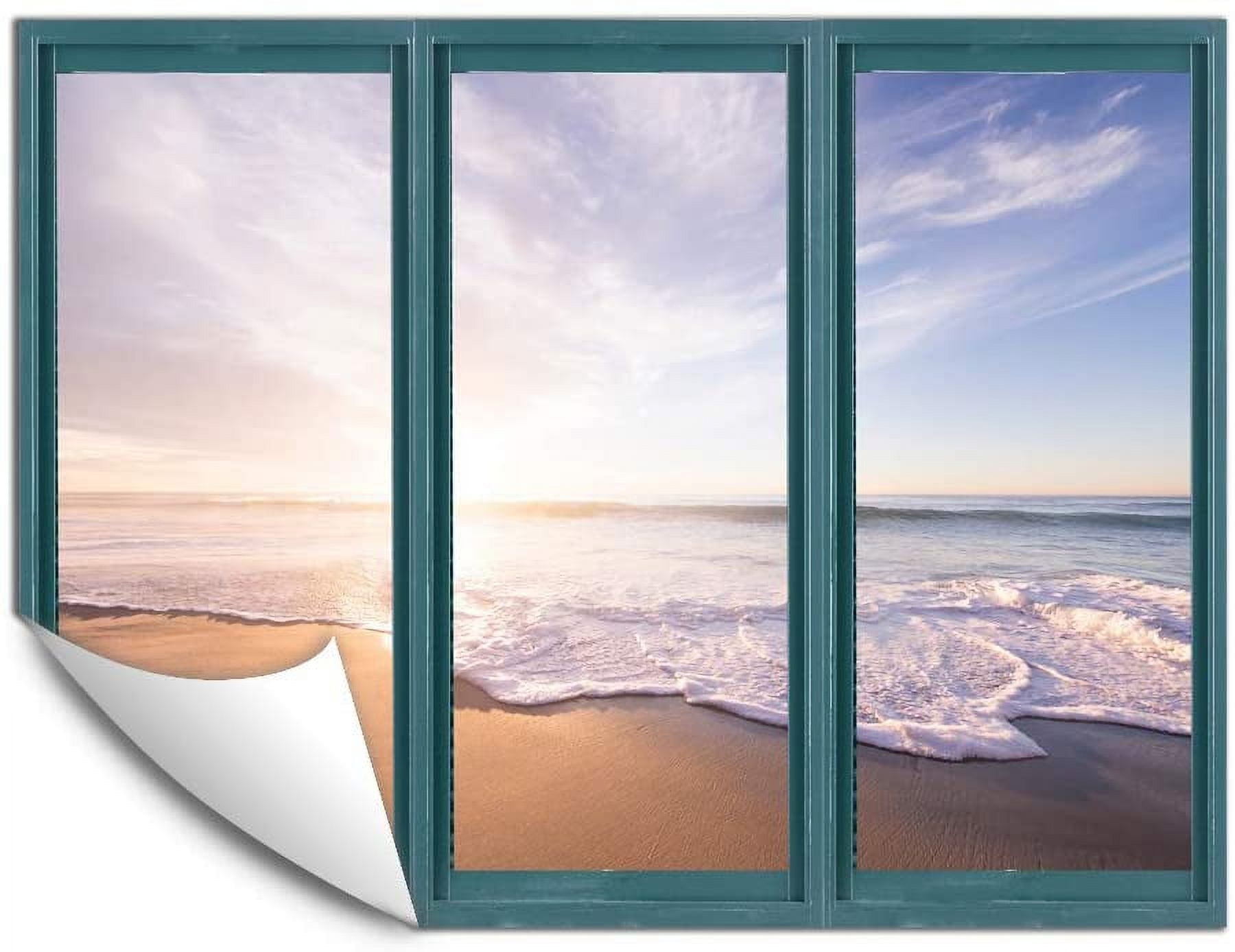 IDEA4WALL Wall Murals for Bedroom Fake Window Beach Blue Window ...