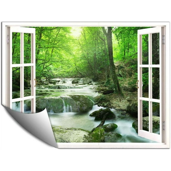 IDEA4WALL Wall Murals for Bedroom Fake Window View Forest Removable Wallpaper Peel and Stick Nature Wall Stickers - 24x32 inches