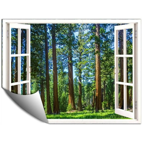 IDEA4WALL Wall Murals for Bedroom Fake Window View Forest Removable Wallpaper Peel and Stick Wall Stickers - 24x32 inches