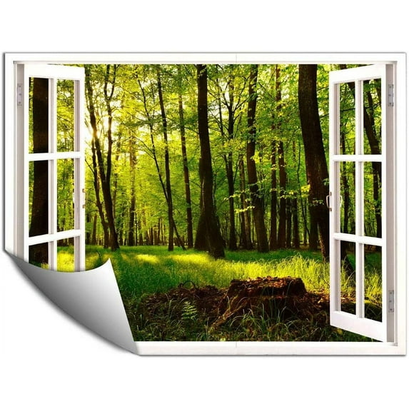 IDEA4WALL Wall Murals for Bedroom Fake Window View Forest Removable Wallpaper Peel and Stick Wall Stickers - 36x48 inches