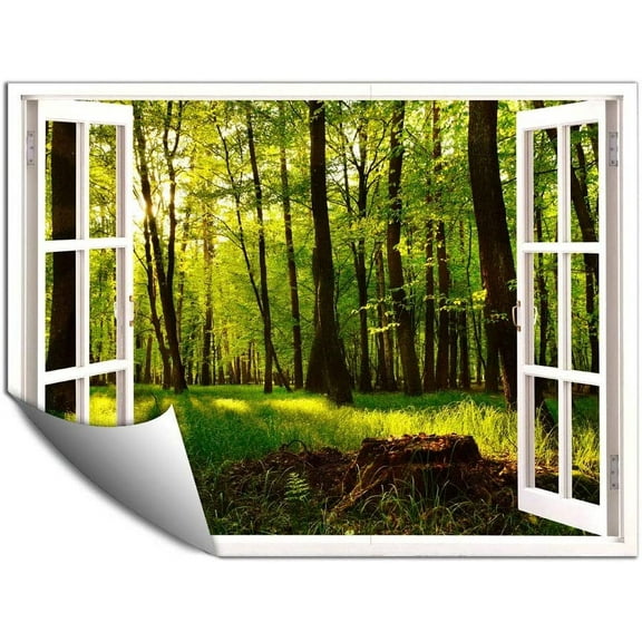 IDEA4WALL Wall Murals for Bedroom Fake Window View Forest Removable Wallpaper Peel and Stick Wall Stickers - 36x48 inches