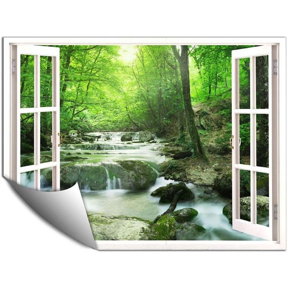 IDEA4WALL Wall Murals for Bedroom Fake Window View Forest Removable Wallpaper Peel and Stick Wall Stickers - 36x48 inches