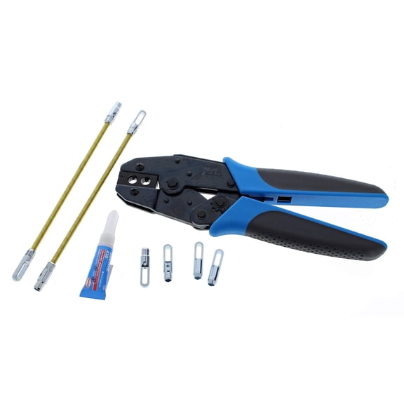 IDEAL Electrical 31-156 S-Class Fish Tape Replacement Kit - Field Application Kit w/ Crimpmaster Crimp Tool Frame, Die Set, Leaders, Zoom eyelets, Instant Adhesive, Small, Black CA3