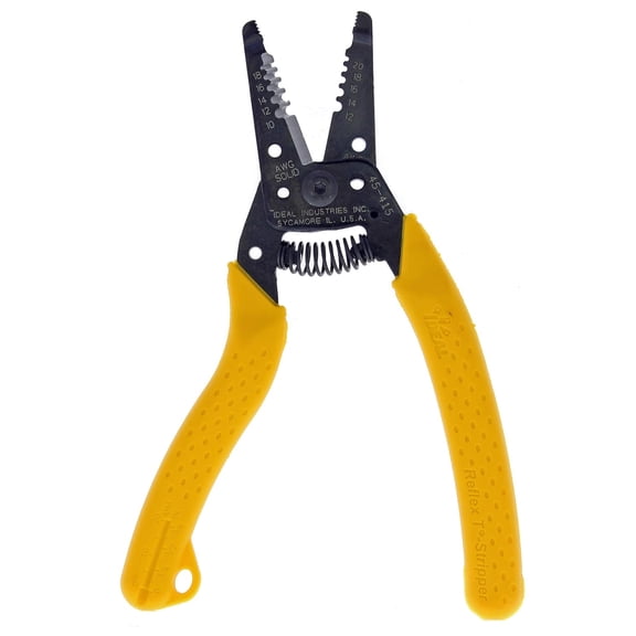 IDEAL Electrical 45-415 Premium Reflex T-5 Stripper - 10-20 AWG, Wire Stripper, Plier Nose, Slide Lock, Textured Grips,Yellow