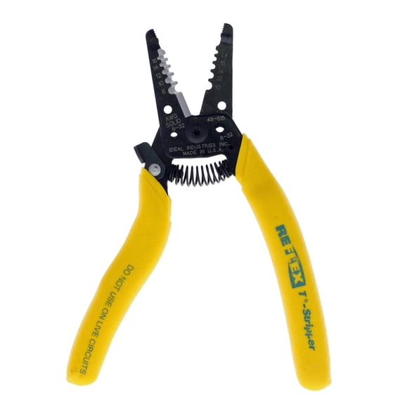 IDEAL Electrical 45-615 Reflex Super T Stripper - 8-18 AWG Solid, Yellow, Wire Stripper, Plier Nose, Slide Lock, Textured Grips