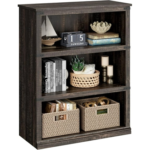 IDEALHOUSE 3 Tier Bookcase, Farmhouse Book Shelf with Storage, Low Book Case Wooden 3 Shelf Bookcase for Home Office, Living Room, Bed Room (Oak, 40.0" H x 31.5" W x 12.2" D)