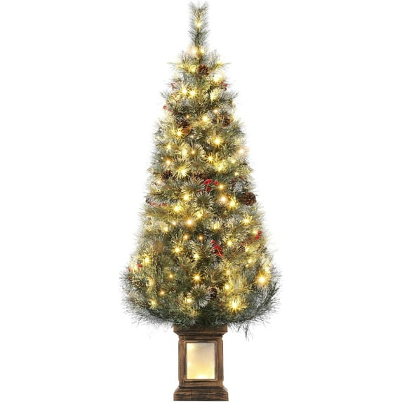 IDEALHOUSE 4.5 FT Artificial Pine Christmas Tree, 300 Warm Bulbs, 8 Modes, 460 Dense Branch Tips, Full Pre-Strung, Green