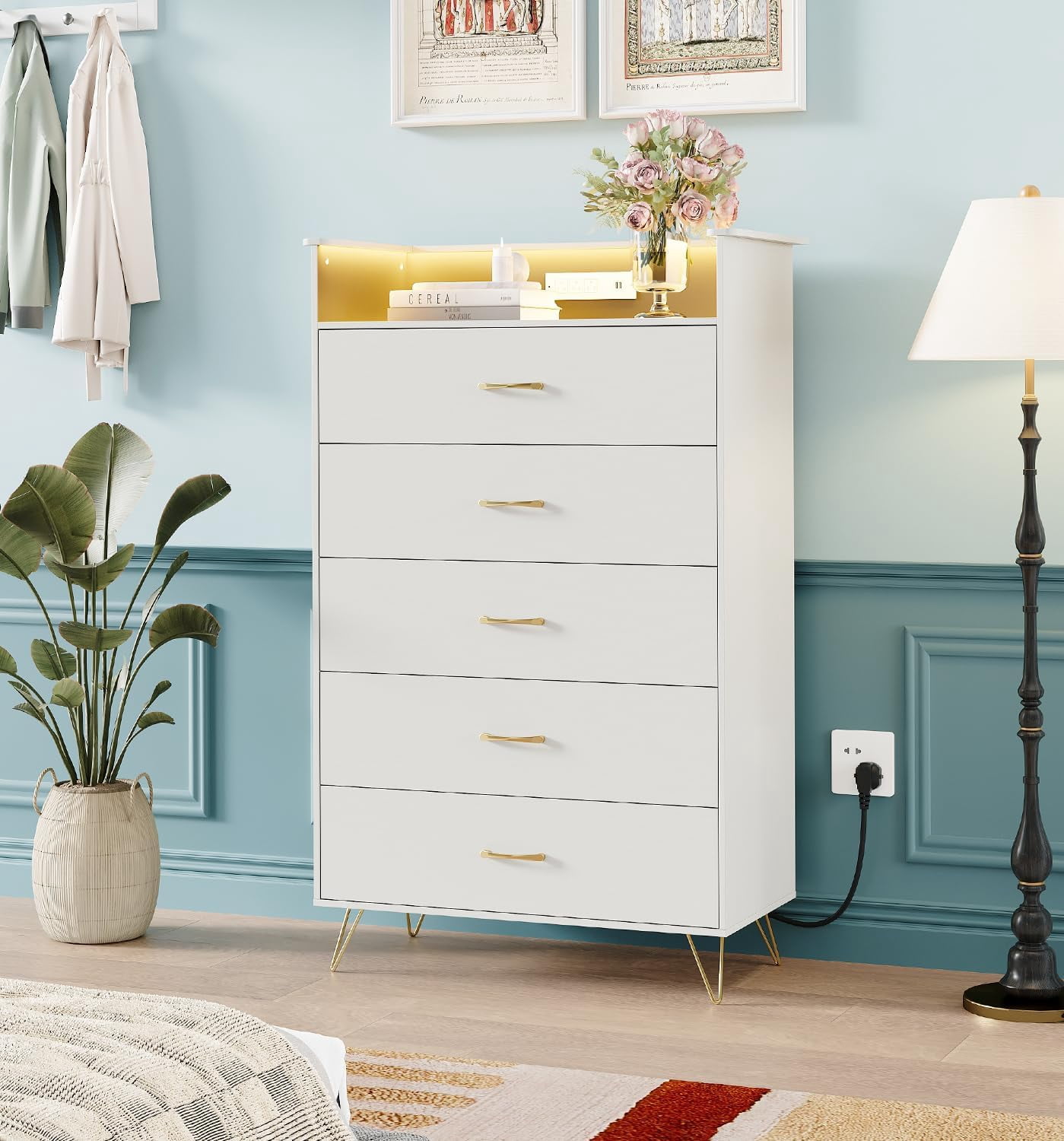 IDEALHOUSE 5 Drawer Chest Dresser for Bedroom, Modern Storage Lockers ...