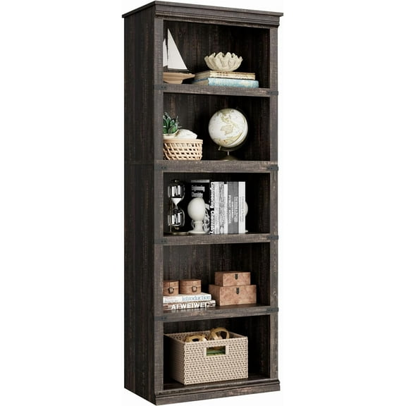 IDEALHOUSE 5 Tier Bookcase, Farmhouse Book Shelf with Storage, Tall Book Case Wooden 5 Shelf Bookcase for Home Office, Living Room, Bed Room(Oak, 67.4" H x 24.6" W x 12.8" D)