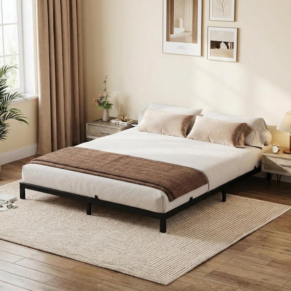 IDEALHOUSE 6 Inch Queen Bed Frame with Under Bed Storage, Heavy Duty Mattress Foundation, Easy Assembly, No Box Spring Needed, 79.9''Dx60.4''Wx6''H Platform Bed for Bedroom, Apartment, Black, Metal