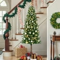 thumbnail image 1 of IDEALHOUSE, 7.5FT, Green, Slim Pencil Artificial Christmas Tree, Pre-Lit, Space-Saving Design, Warm White Bulbs, Metal Stand, Holiday Decor, 1 of 8