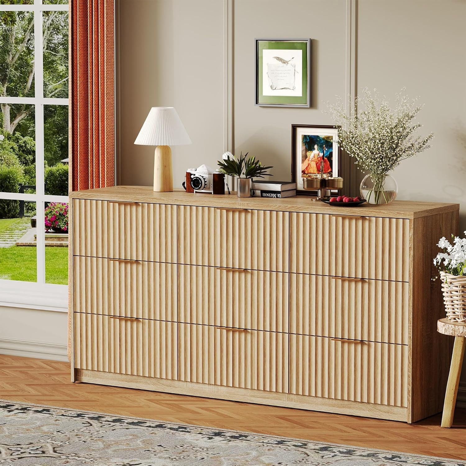 IDEALHOUSE 9-Drawer Fluted Dresser for Bedroom, Classic White, Wood