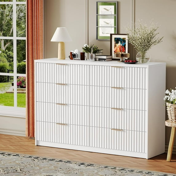 IDEALHOUSE 9-Drawer Fluted Dresser for Bedroom, Natural, Wood Storage Lockers, Large Capacity Organizer, Anti-Tip, Hallway Entryway Closet Storage Furniture