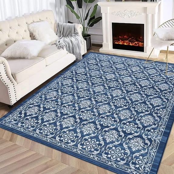 IDEALHOUSE Area Rugs 8x10ft, Blue, Machine Washable, Non Slip, Low Pile, Ultra-Soft Foldable Indoor Carpet for Living Room, Bedroom, Dorm