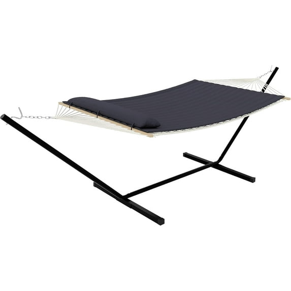 IDEALHOUSE Bed Frames Portable Double Hammock with Stand, 2 Person, Heavy Duty, Balance Ropes, Carry Bag, Easy Assembly, for Outdoor & Indoor, Dark Gray