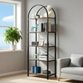 thumbnail image 1 of IDEALHOUSE, Black + Brown, 5 Shelf Bookcase, Modern Arched Metal Display Rack, Industrial Bookshelf, Open Storage Organizer, Water-Resistant, Scratch-Resistant, Easy Assembly, 1 of 7