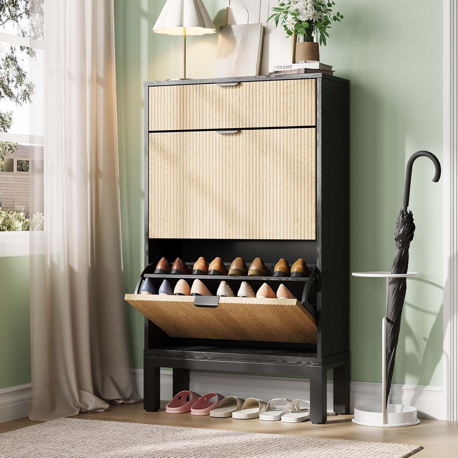 idealhouse-black-oak-shoe-cabinets-2-flip-drawers-farmhouse-fluted