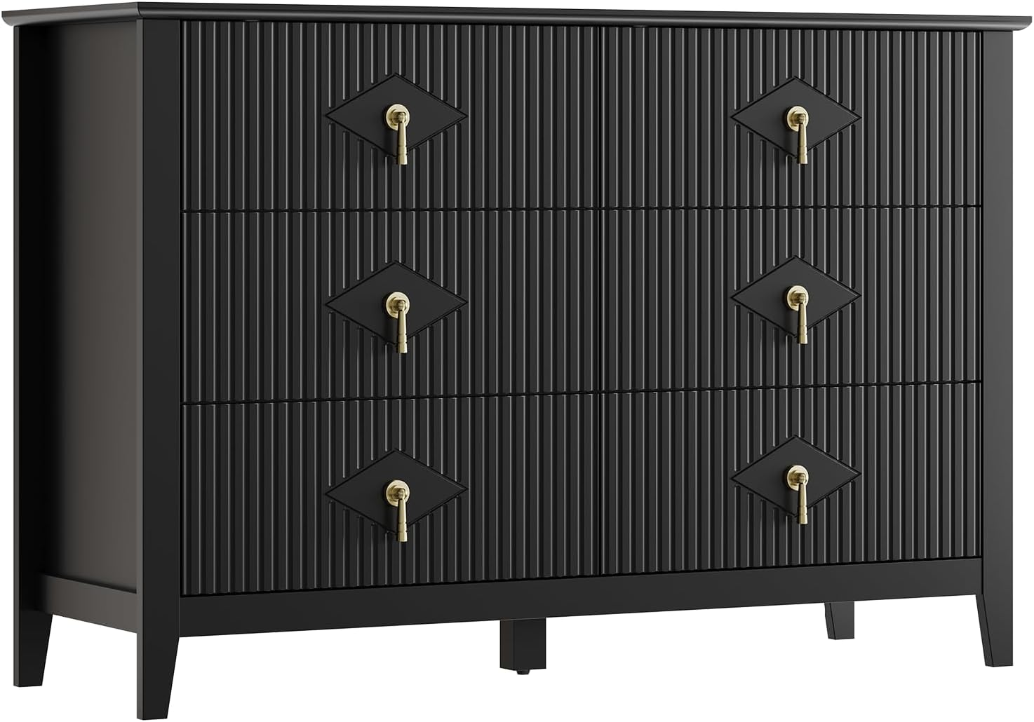 IDEALHOUSE Black Storage Lockers, Fluted 6 Drawers Dresser, 54in Wide ...